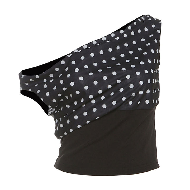 Damer Elegant Polka-Dot Overdel med asymmetrisk Design Stilla