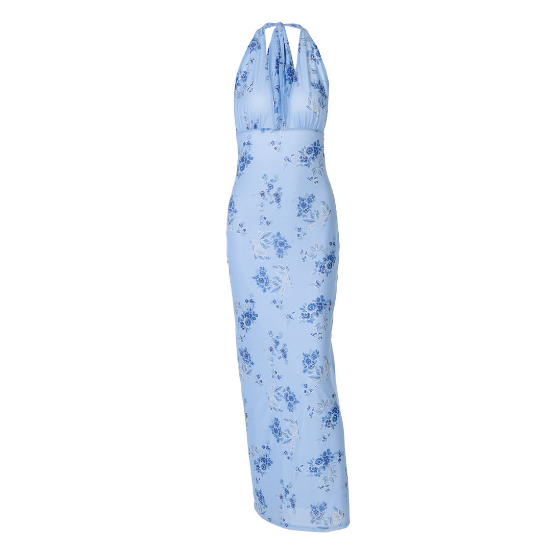 Dame maxikjole med blomstermønster og neckholder design Stilla