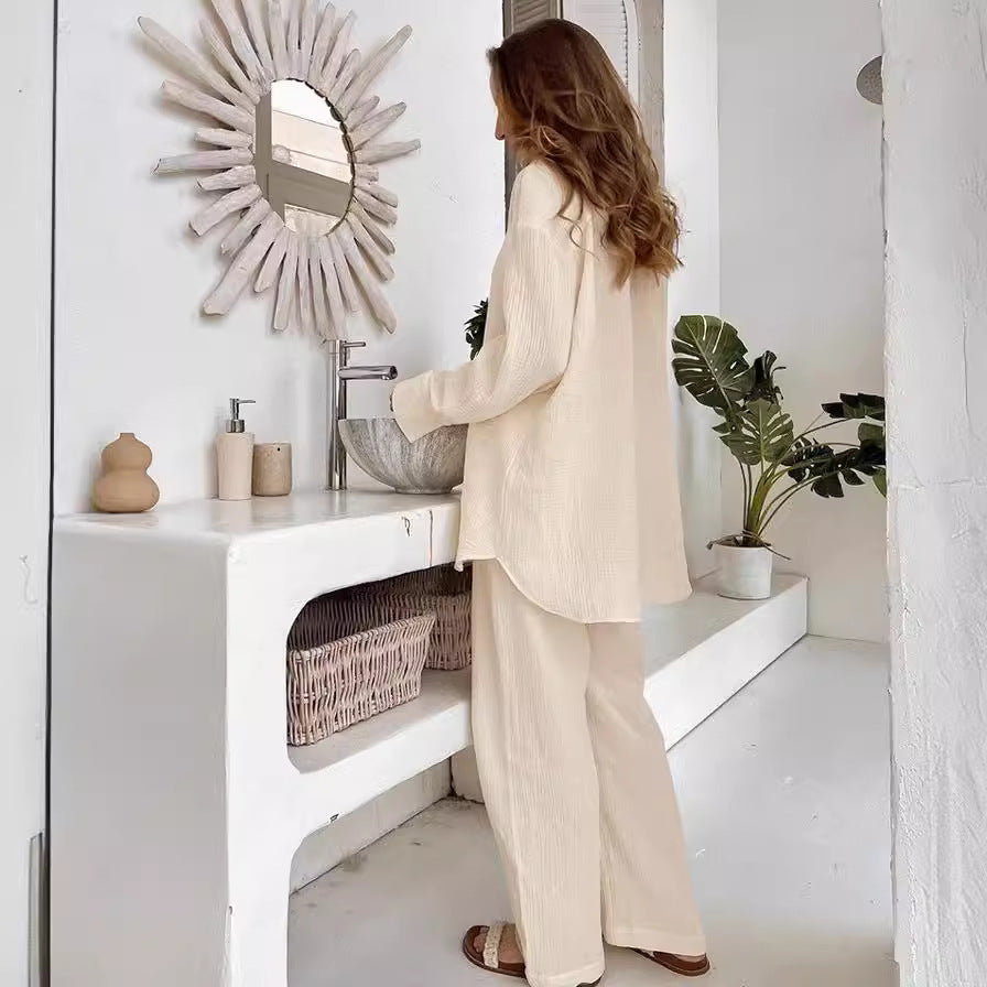 Dame afslappet strik-loungewear-sæt med blødt stof og løstsiddende overdel Stilla