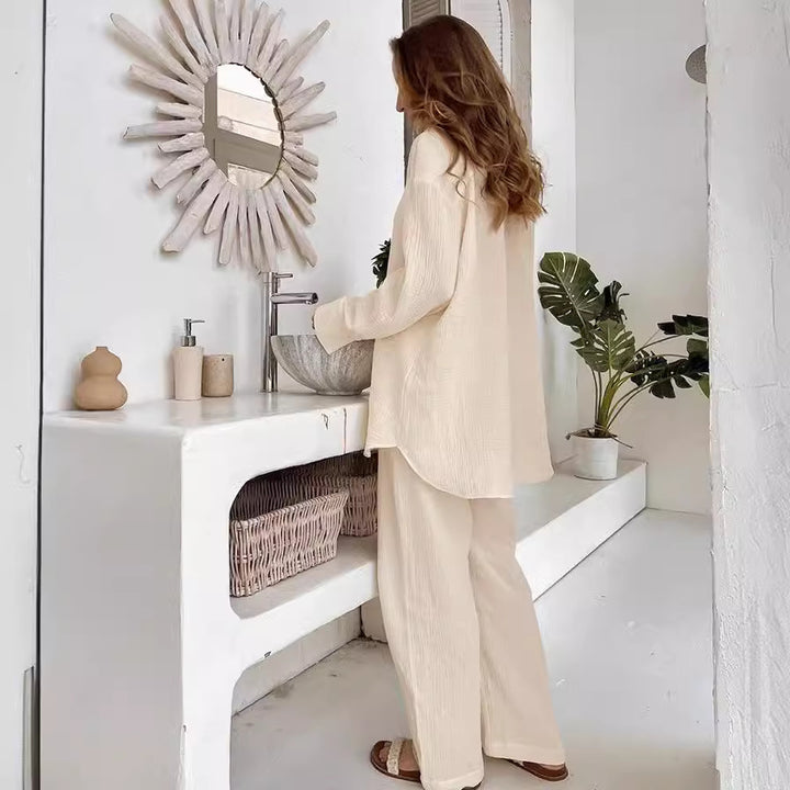 Dame afslappet strik-loungewear-sæt med blødt stof og løstsiddende overdel Stilla