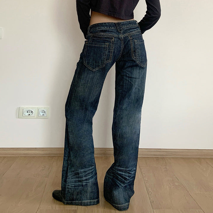 Damer brede jeans i vintage-stil med høj talje og mode syninger Skovae