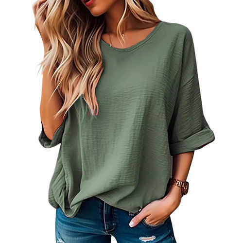 Dame Oversized T-Shirt med afslappet snit og opsmøgede ærmer Stilla