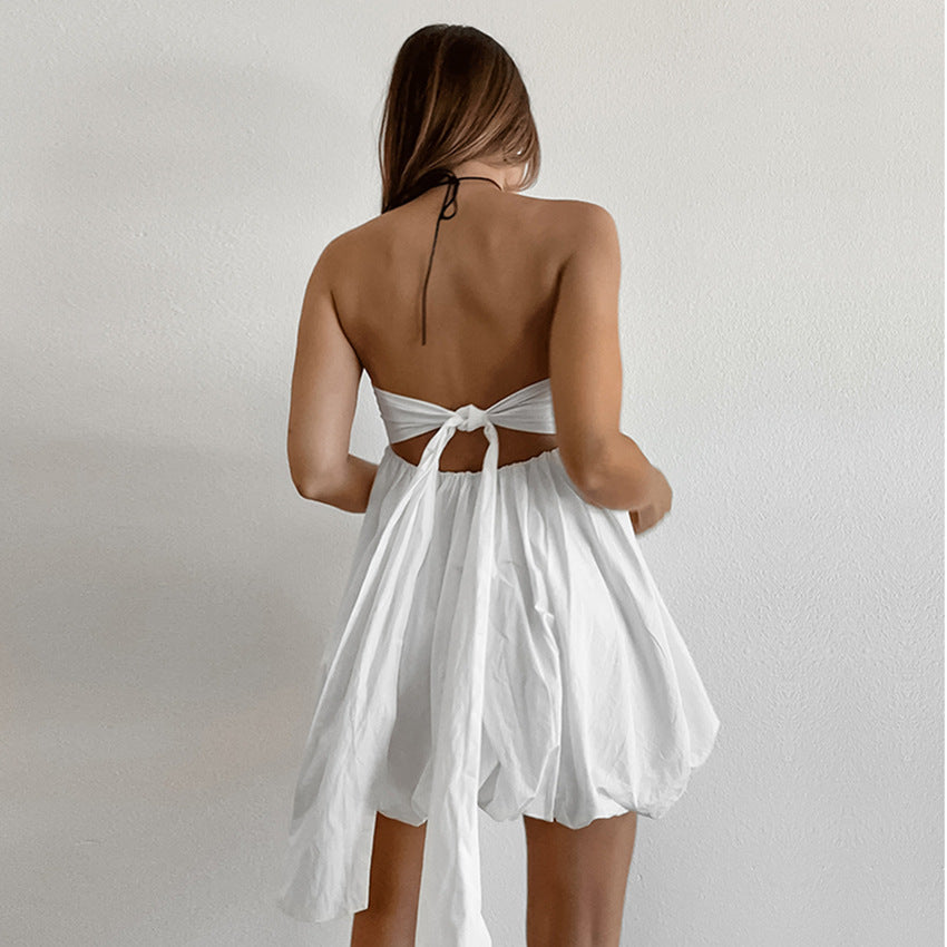 Dame strapless ballonkjole med elastisk linning og legende design Stilla