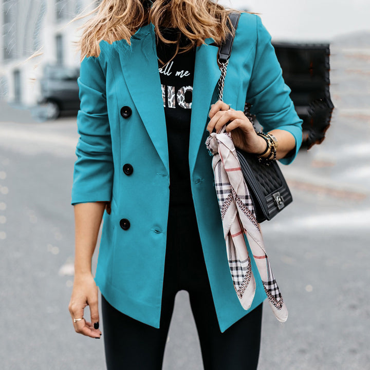 Dame elegant blazer med dobbelte knaplukninger og figursyet snit Stilla