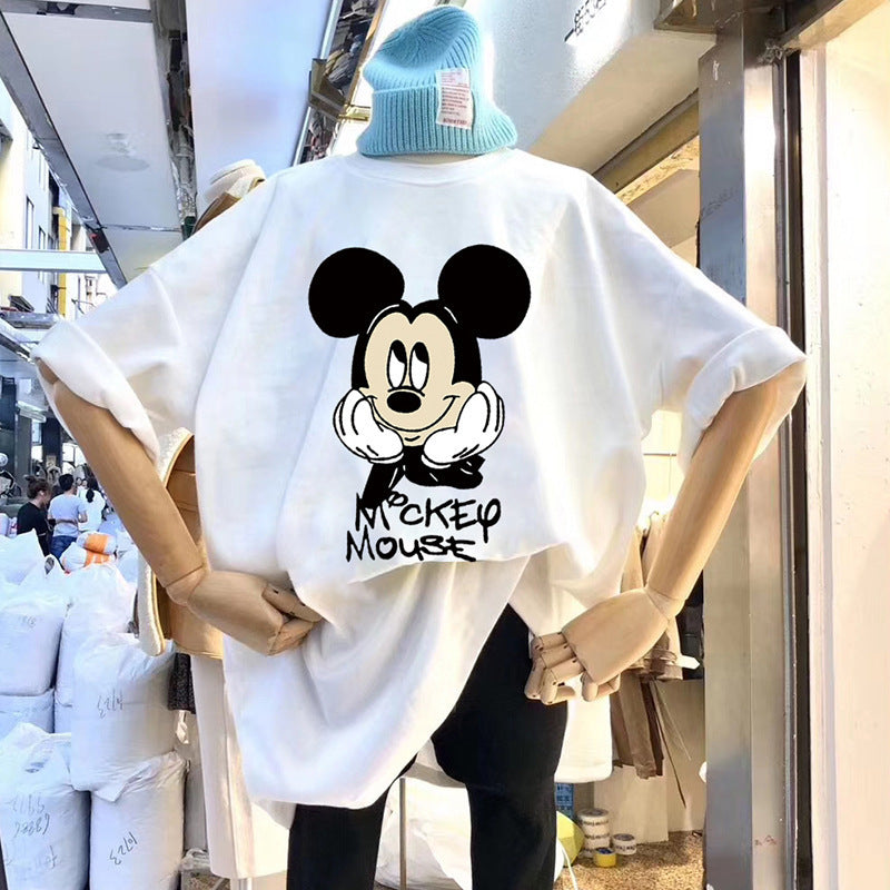 Dame T-shirt med kreativ Mickey Mouse grafiktryk og afslappet oversized pasform Stilla