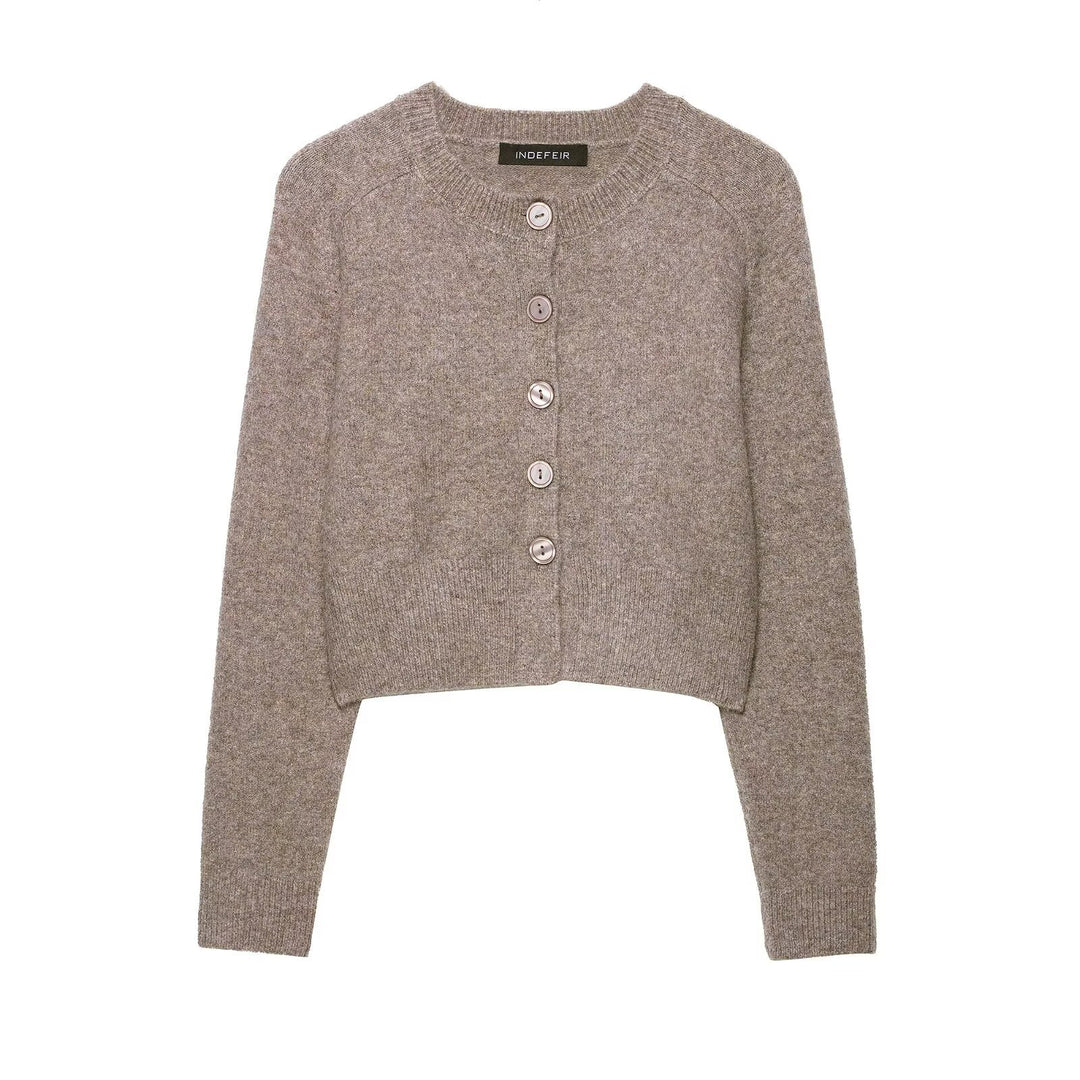 Dame cropped strikjakke med knaplukning Stilla