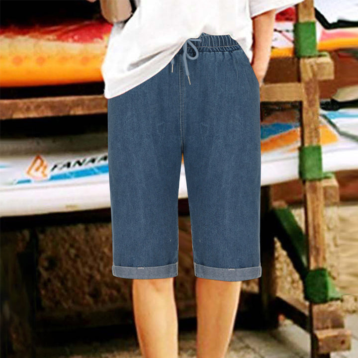 Dame Denim-Shorts med elastisk talje og afslappet pasform Skovae