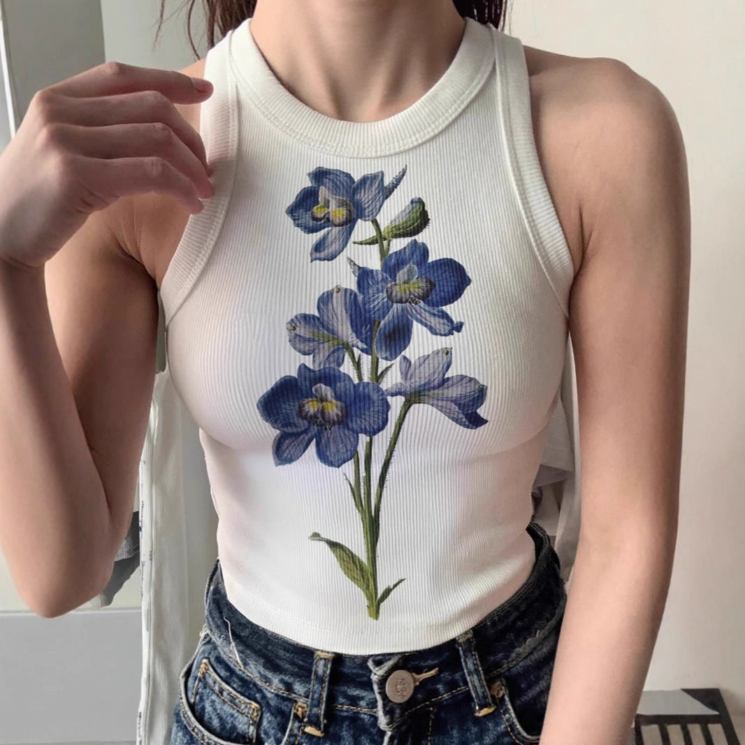 Damen ärmelloses Oberteil mit floralem Stickdesign Skovae