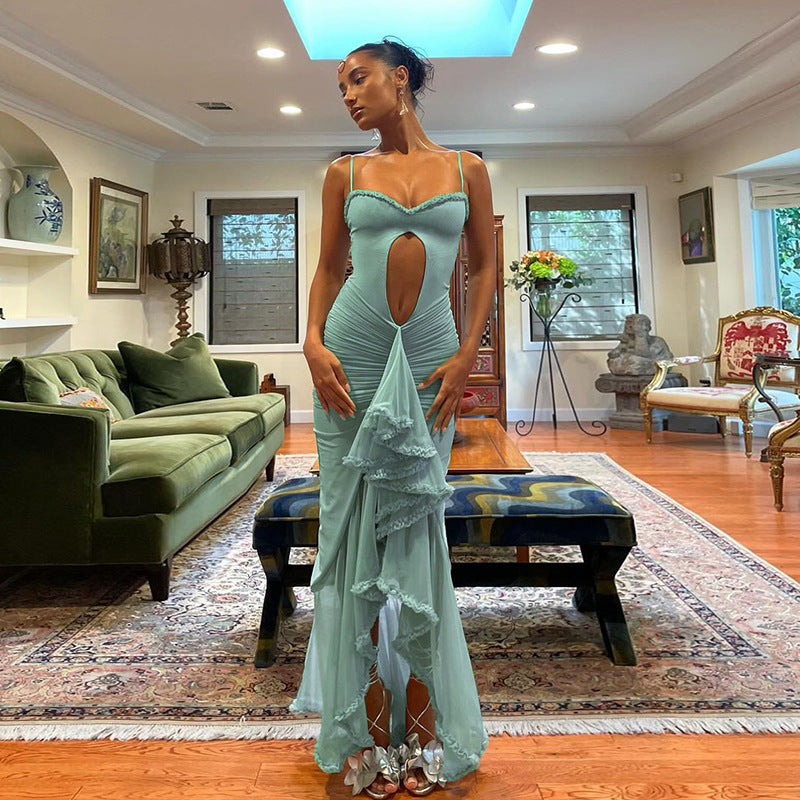 Dame Smart Maxi Kjole med raffinerede flæsedetaljer og fortryllende split Skovae