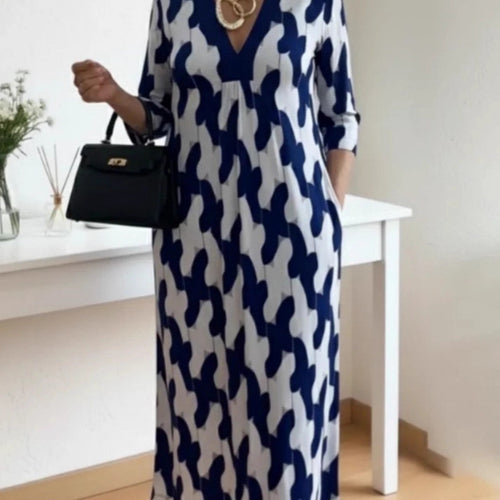 Kvindernes casual maxi kjole med elegant V-hals og praktiske sidelommer Stilla