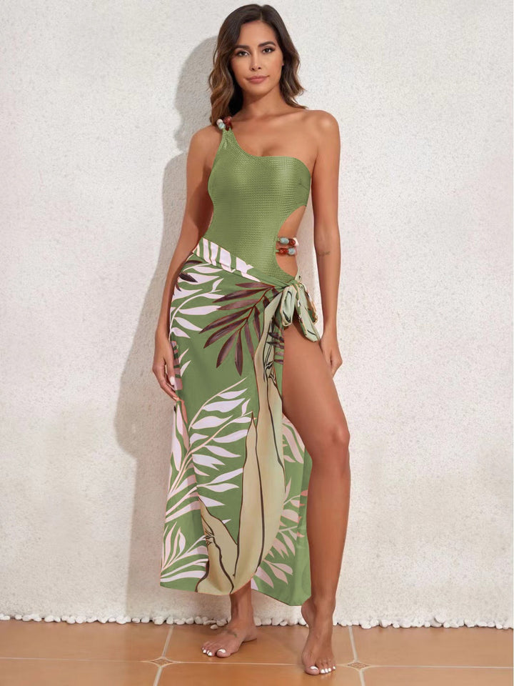 Dame badedragt sæt med asymmetrisk top og elegant sarong Skovae