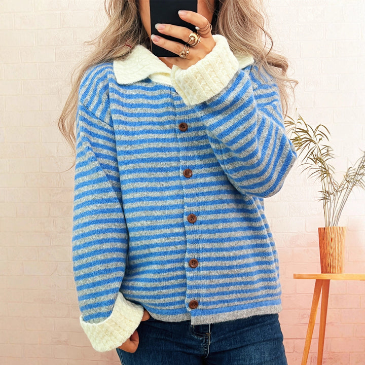Kvinders casual cardigan med bred krave og knapdetaljer Stilla