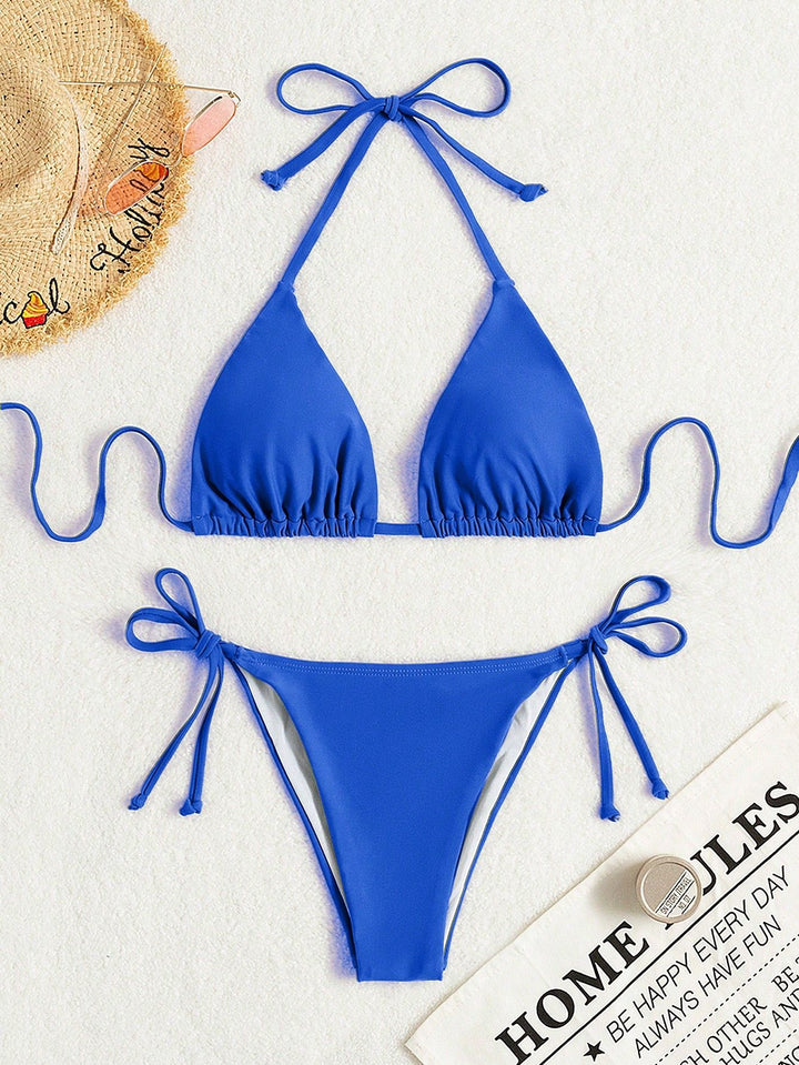 Dame triangel-bikini med justerbare stropper og elastisk taljeelastik Skovae