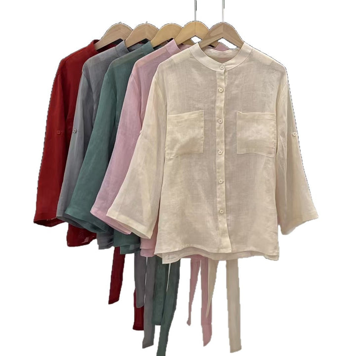 Femme Relaxed Fit Langærmet Button-Up Skjorte med Lommer Stilla