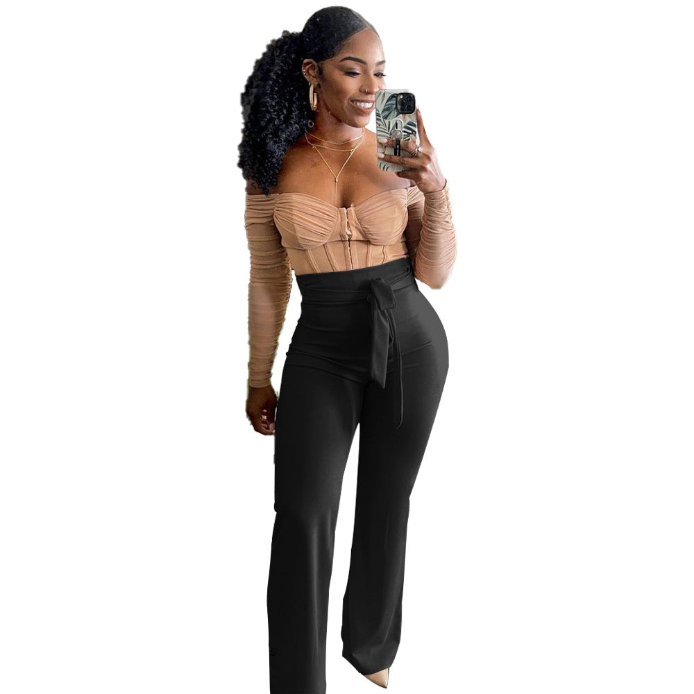 Dame Fashionable Top og High-Waist Bukser Sæt Stilla