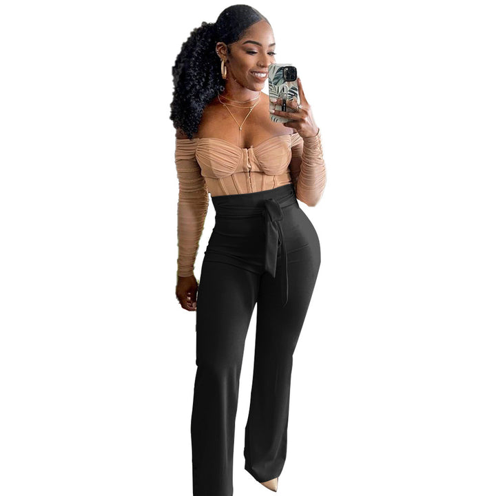 Dame Fashionable Top og High-Waist Bukser Sæt Stilla