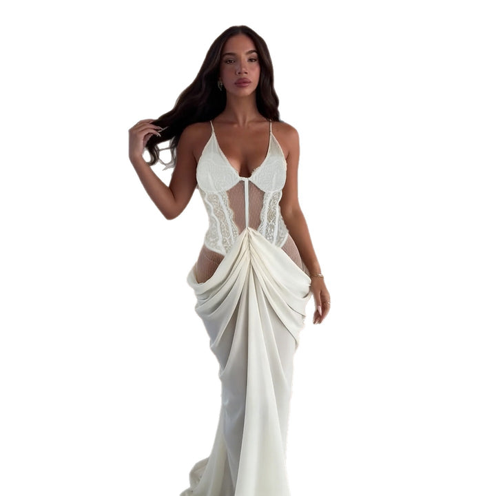 Damen elegantes Hochzeitskleid mit raffinierten Spitzenakzenten und fließendem Schnitt Skovae