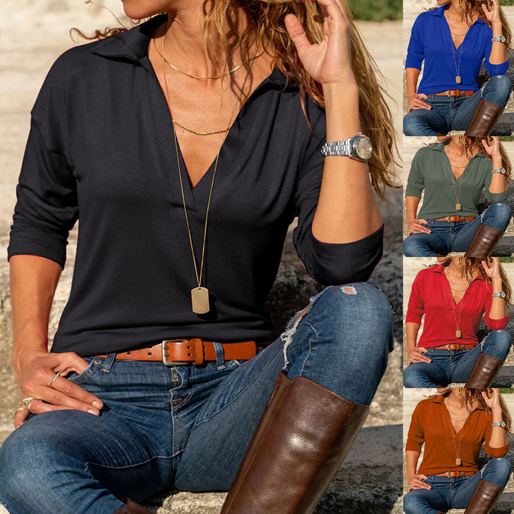 Dame Sporty Longsleeve med V-hals og moderne krave Stilla