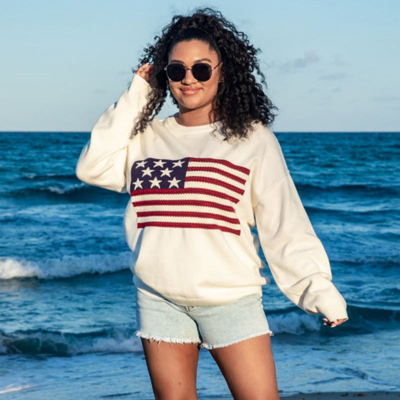 Dame sweatshirt med amerikansk flag i afslappet stil Stilla
