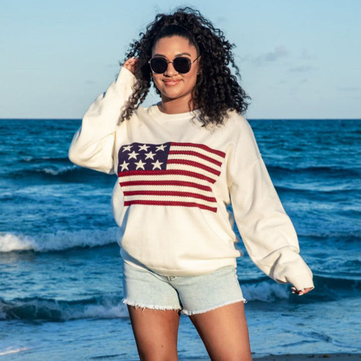 Dame sweatshirt med amerikansk flag i afslappet stil Stilla