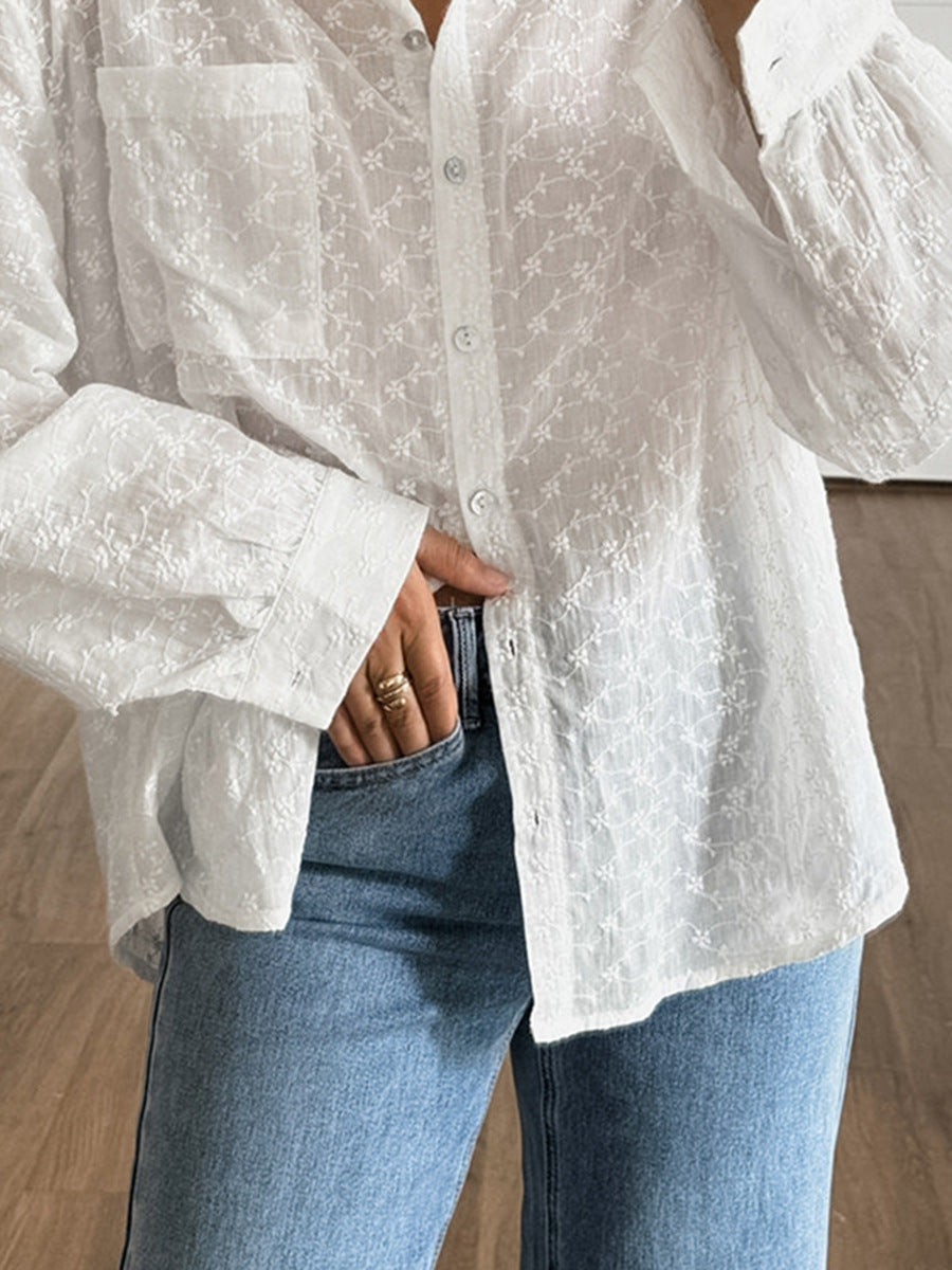 Dame luftig Bluse i let, struktureret stof med knapbar design Stilla