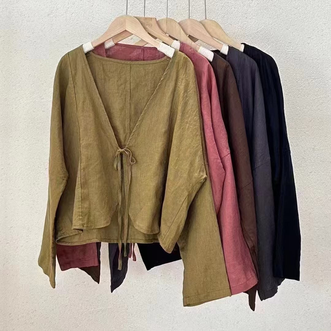 Femme Letvægts Bindefront Linnedbluse Stilla