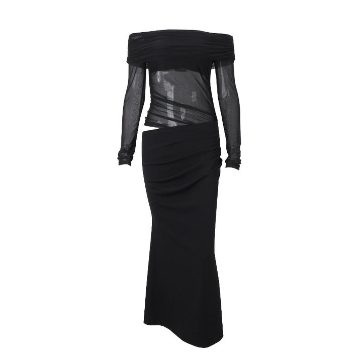 Dame Off-Shoulder Langærmet Kjole med figursyet snit og raffinerede draperinger Stilla