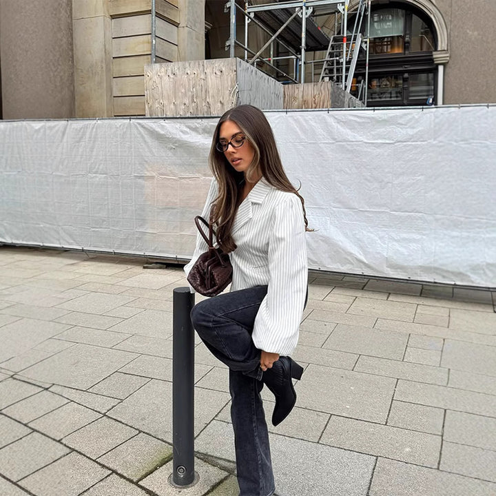 Dame elegant Tailored Bluse med voluminøse Ærmer Stilla