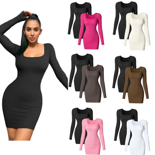 Stilla | Sensuel Ribbånd Langærmet Firkantet Hals Mini Kjole