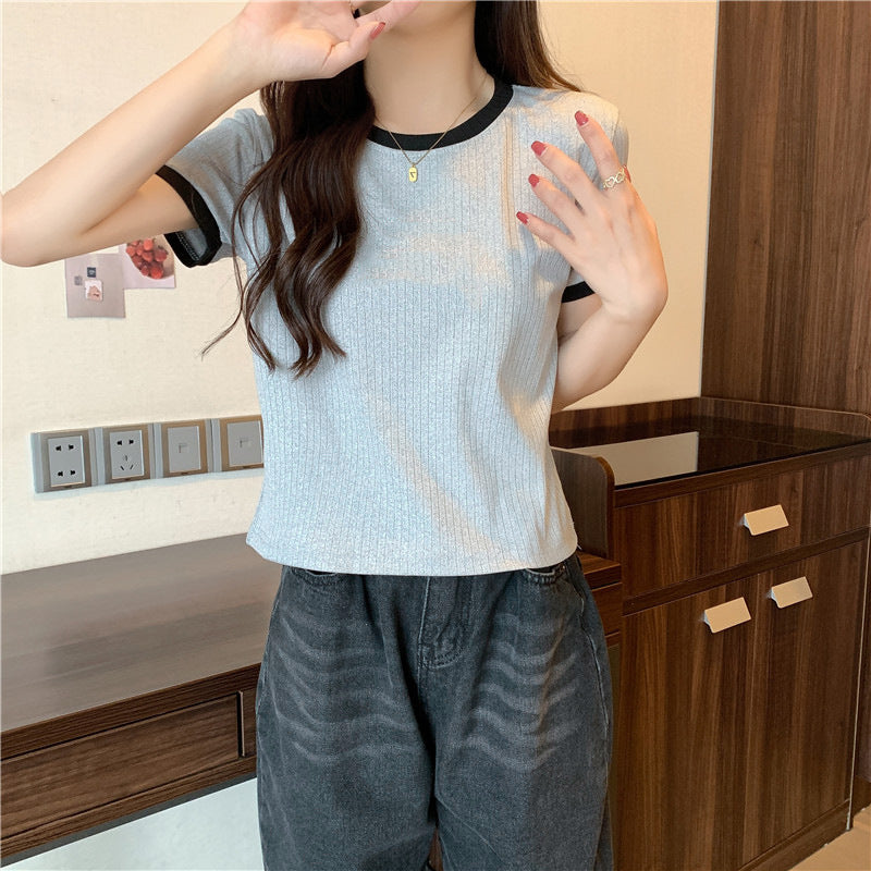 Dame Casual Rib Korte Ærme T-Shirt Stilla