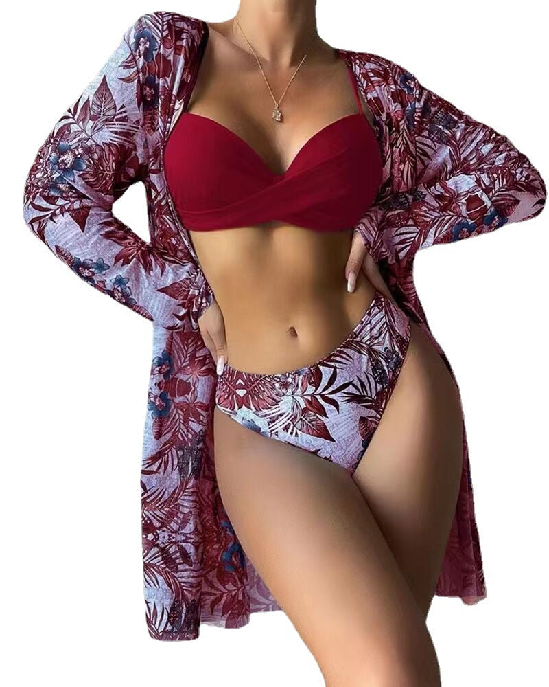 Dame bikini-sæt med blomstercover-up skovae