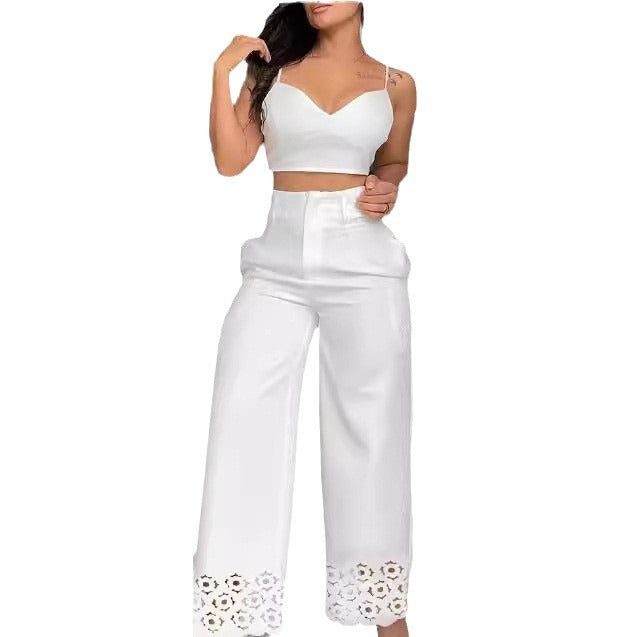 Dame Trendy To-dels Outfit med Top og brede Bukser Skovae