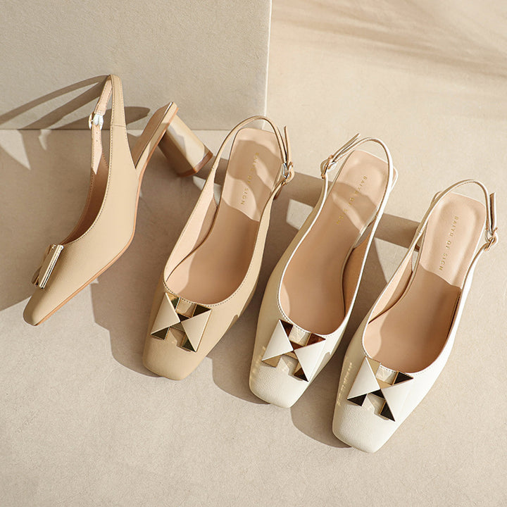 Dame Slingback-pumper med spids tå, blokhæl og poleret spænde-detail Stilla