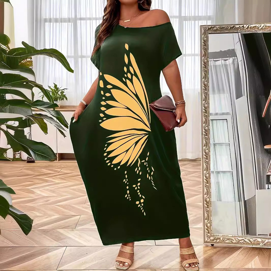 Dame maxikjole med elegant sommerfugl motiv Stilla