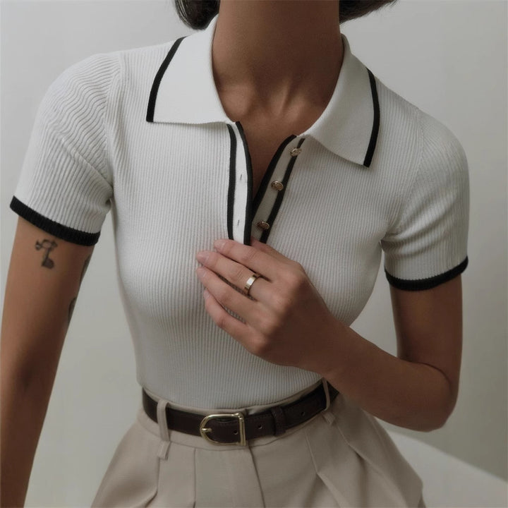 Dame polo shirt med knapliste og struktureret rib-mønster Stilla
