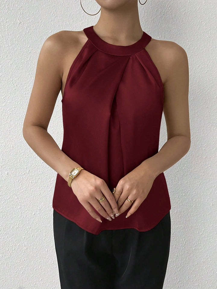 Dame Elegant top med draperet U-udskæring og high-end satinfinish Skovae