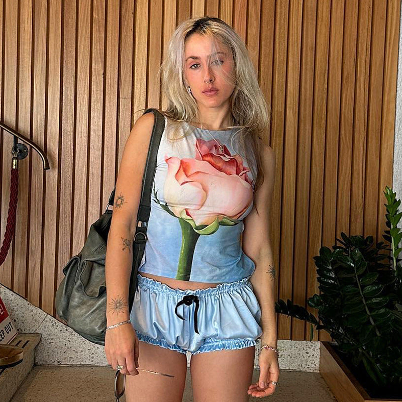 Dame ærmeløs top med blomstret design Skovae