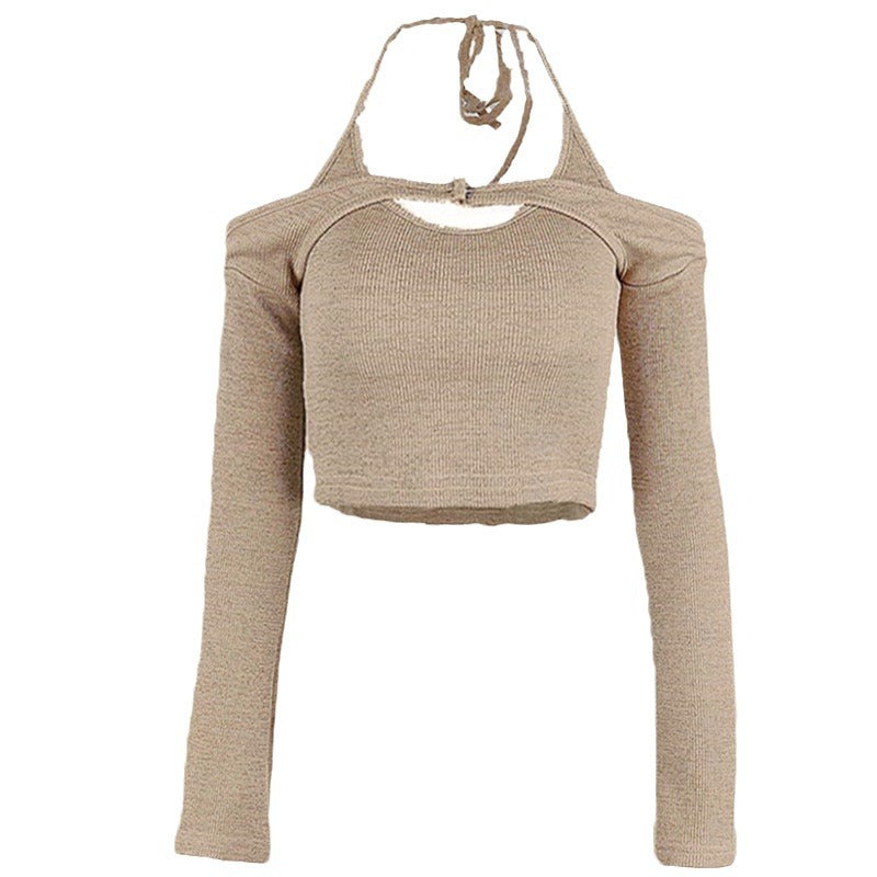Dame Off-Shoulder Crop-Top med lange ærmer og justerbare stropper Stilla
