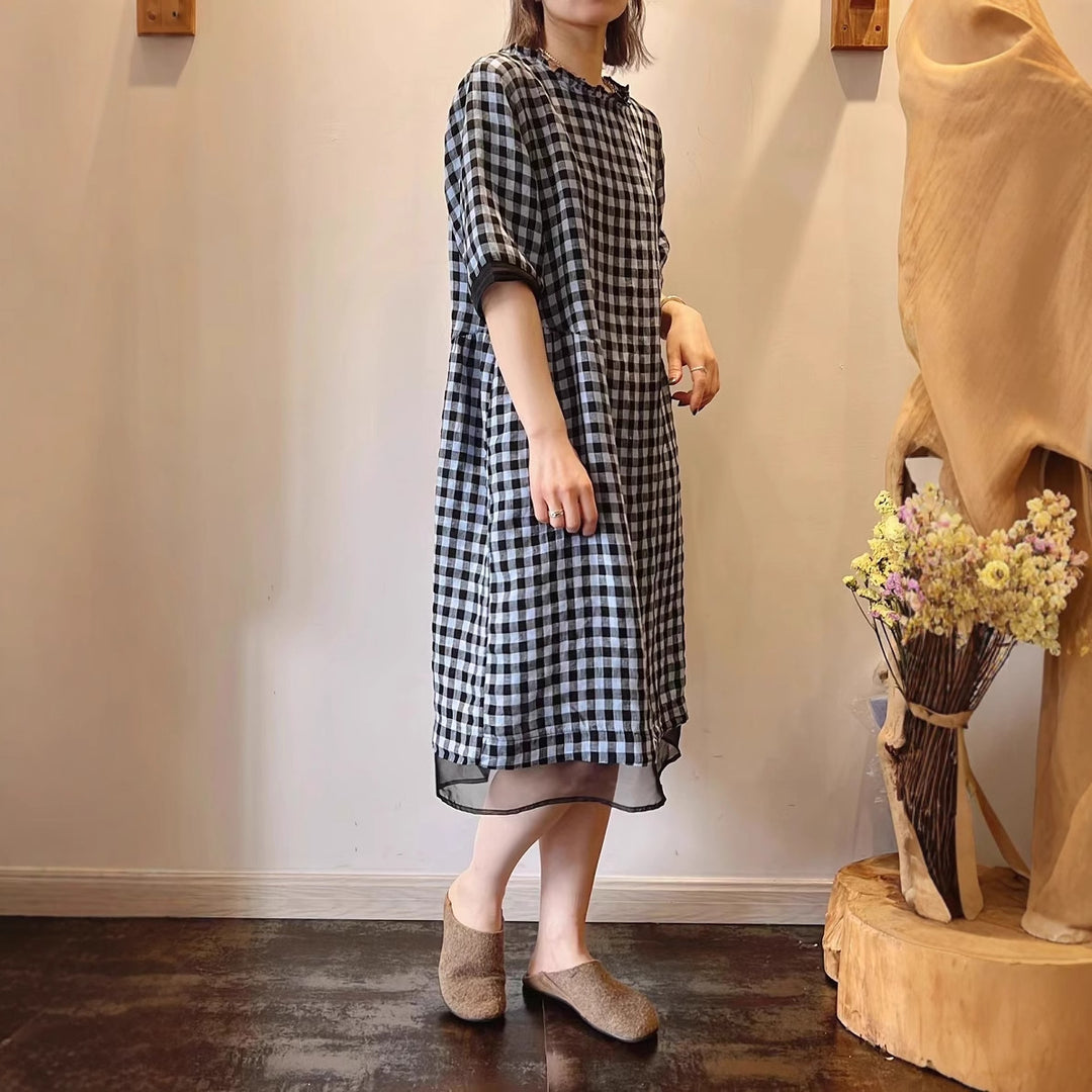 Dame Casual Gingham Check Tunika Kjole Stilla