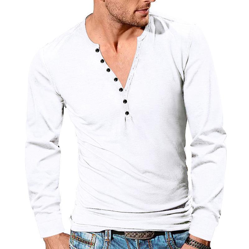 Herrer nan tætsiddende langærmet Henley shirt med kort knaplukning lavet af strækbomuld Skovae
