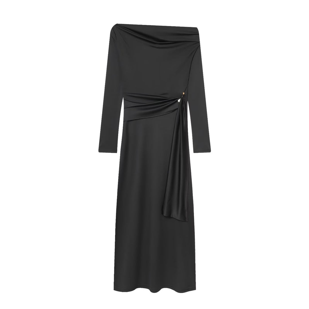 Damer elegant maxikjole med asymmetrisk udskæring og dekorativ drapering Skovae