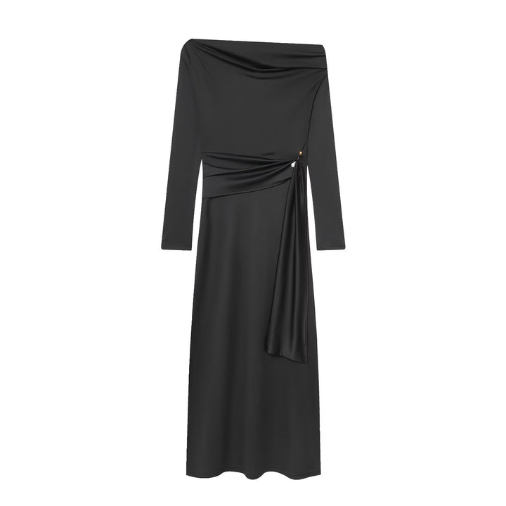 Damer elegant maxikjole med asymmetrisk udskæring og dekorativ drapering Skovae