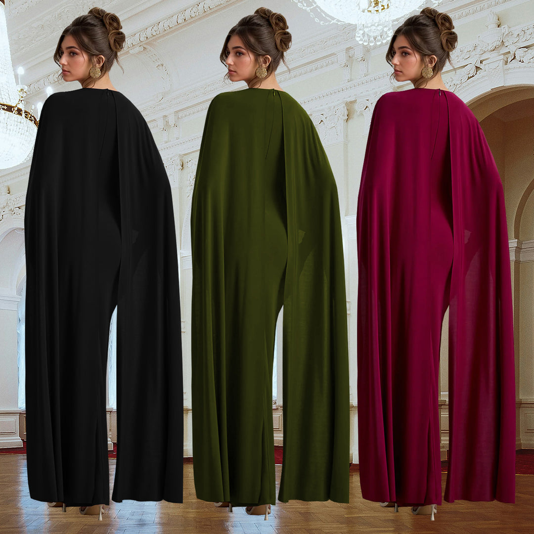 Dame elegant maxikjole med flydende capesnit og langærmet design Stilla