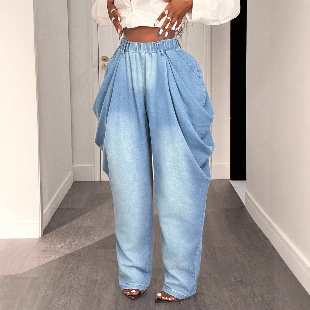 Kvinder casual baggy jeans med høj talje og praktiske sidelommer Stilla