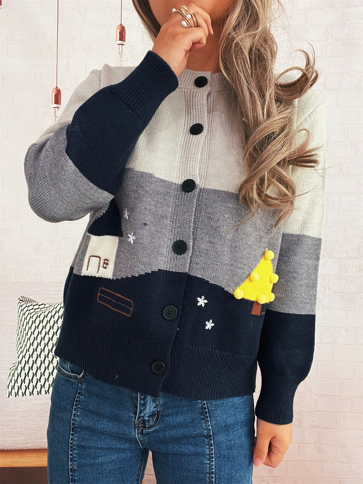 Damernes legesyge cardigan med kreative applikationer Stilla