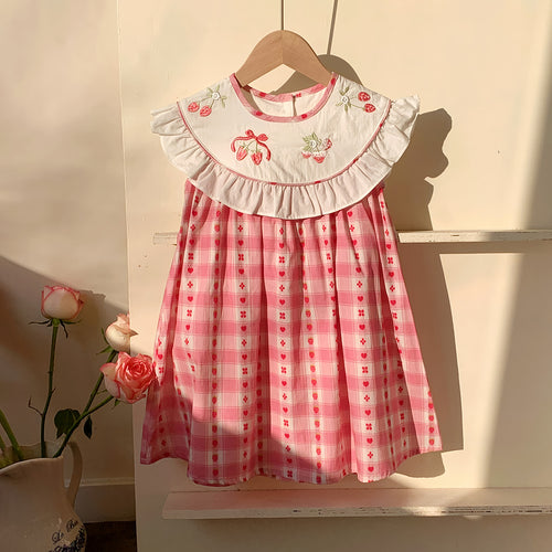 Pige Floral Broderet Sommerkjole med Flæseskjorte Stilla