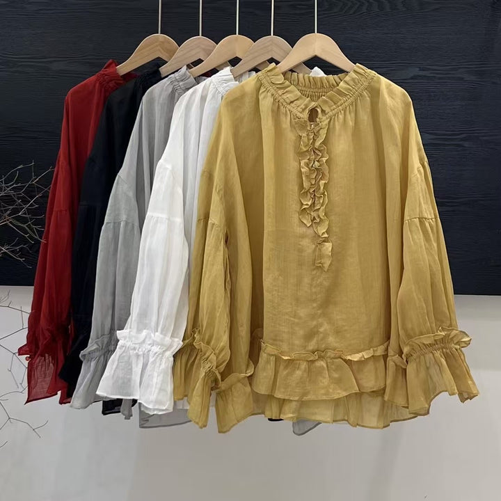 Femme Elegante Flæsebluse med Flæse-detalje Stilla