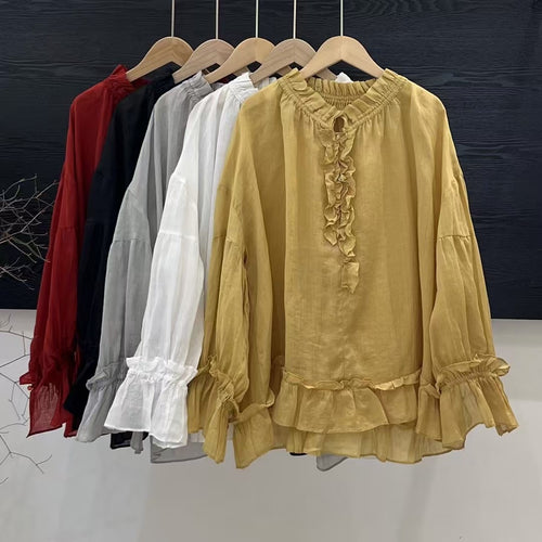 Femme Elegante Flæsebluse med Flæse-detalje Stilla