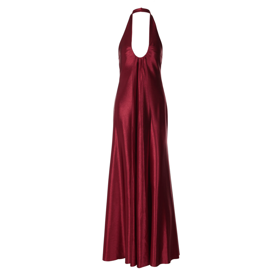 Dame Maxi Kjole med elegant Halterneck-detaljering og flydende snit Skovae