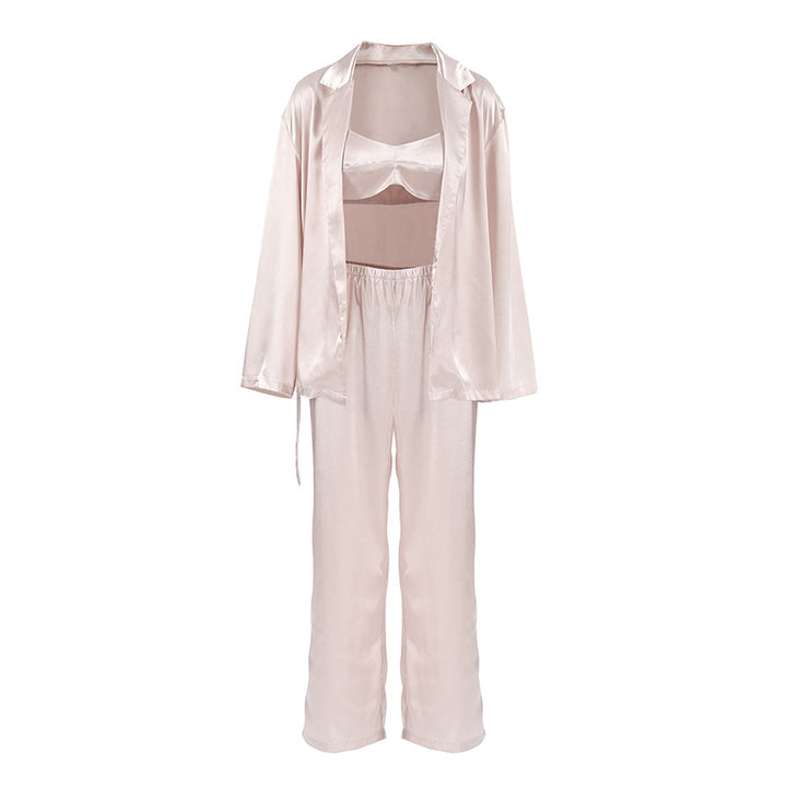 Dame elegant satin loungewear sæt med bred kimono og cropped top Stilla